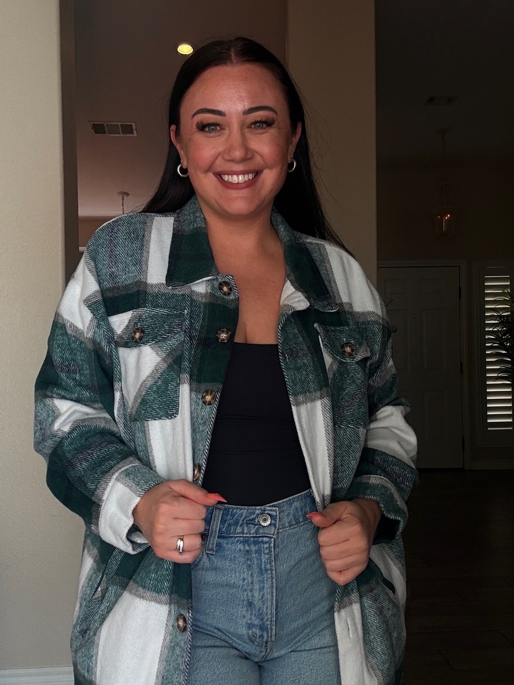 Amazon Essentials Green and White Plaid jacket XXL